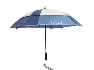 JuCad teleskopiskt golfparaply 68" fyrkantigt & vindtåligt med pin, blå/silver