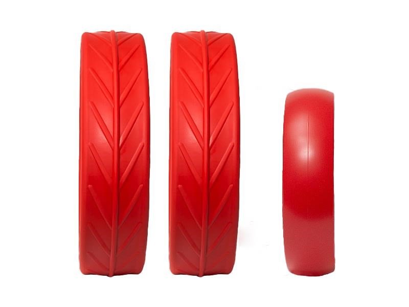 JuCad tires - 2 bakhjul, 1 framhjul, röd