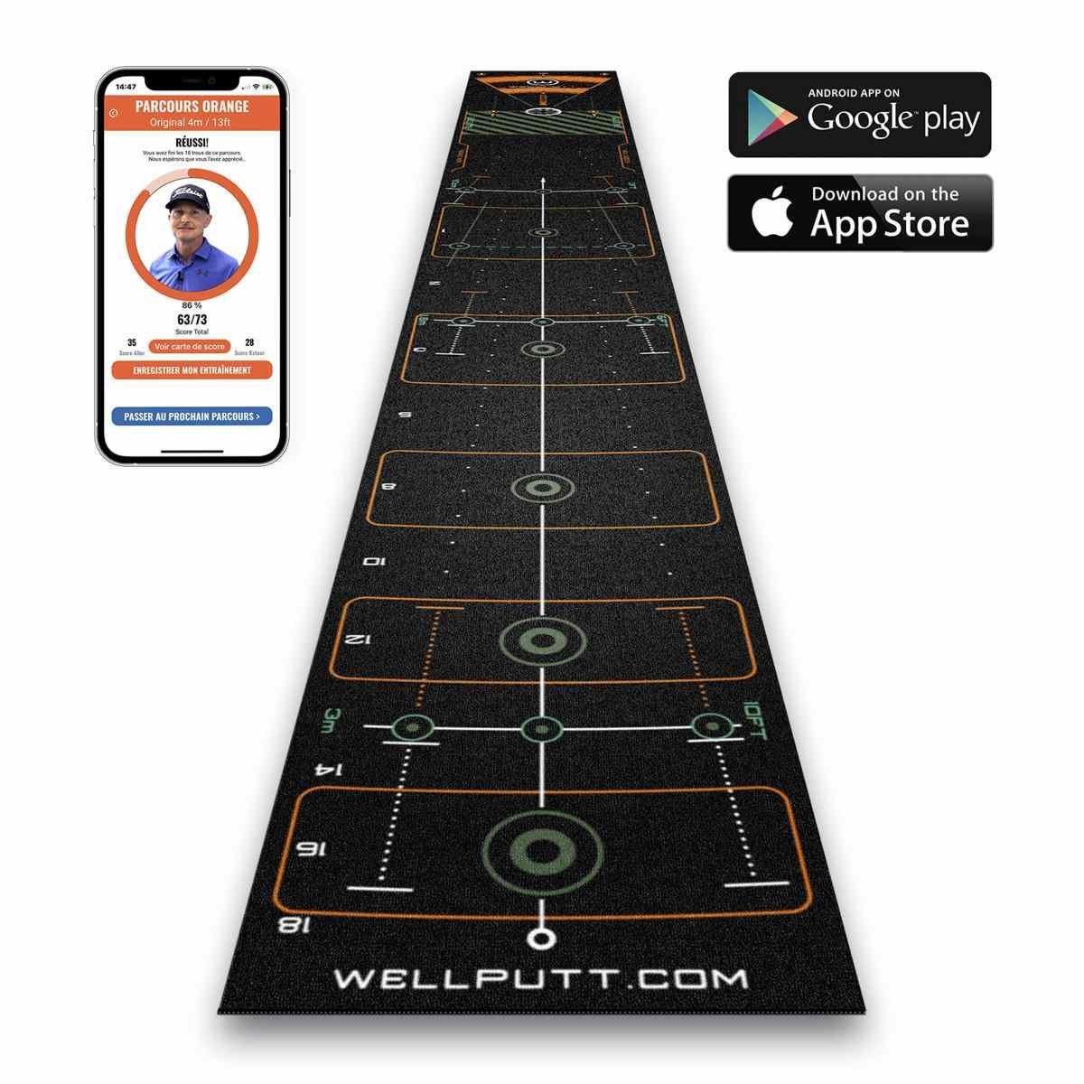 Wellputt Putting Mat - CLASSIC 13FT (4m), hastighet 10-11,5ft, svart