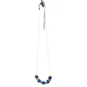 Handmade Teraka halsband, typ 004, blå/silver