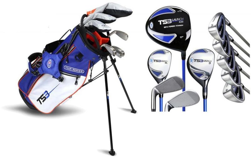 U.S. Kids Golf TS3-51 (130cm) V15 10-Club junior golfset, grafit + stand bag, royal/vit/orange