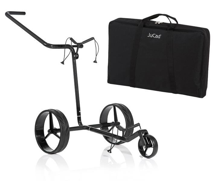 JuCad Carbon Shine manuell trolley med 3 hjul, glänsande svart + bärväska JTT