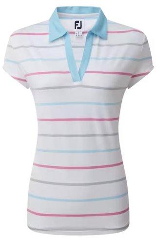 FootJoy Birdseye Stripe Smooth Jacquard dampolo, vit/blå