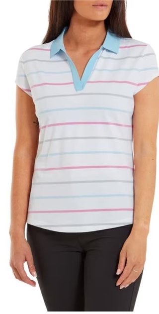 FootJoy Birdseye Stripe Smooth Jacquard dampolo, vit/blå