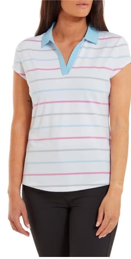 FootJoy Birdseye Stripe Smooth Jacquard dampolo, vit/blå