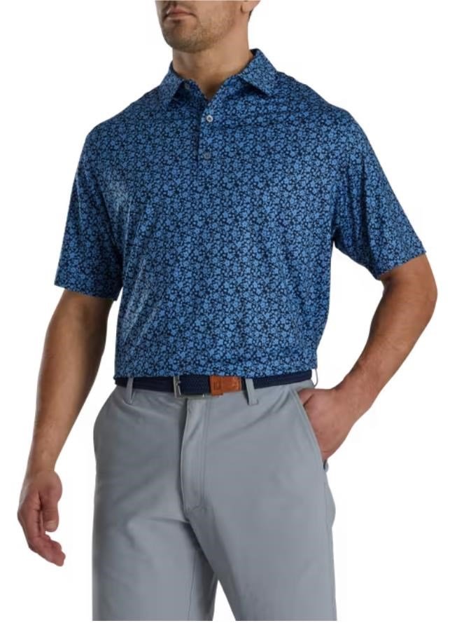 FootJoy Painted Floral Lisle herr polo, navy