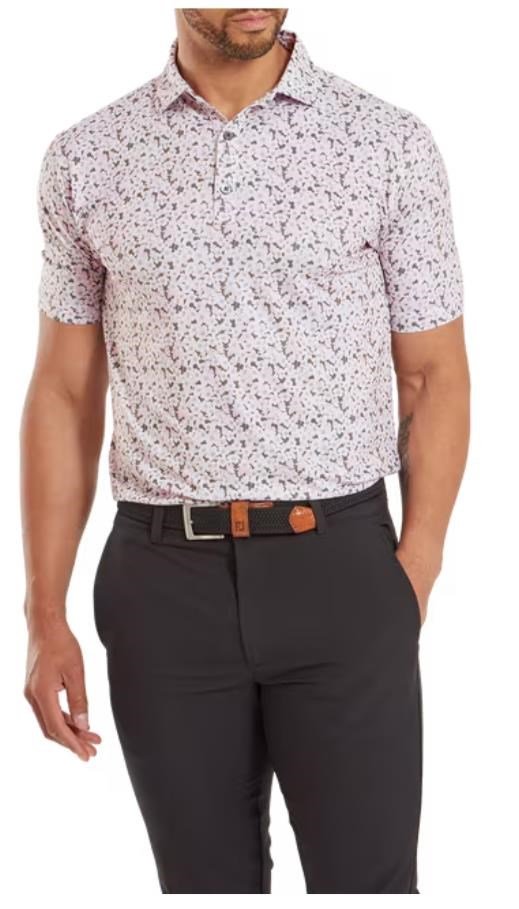 FootJoy Primrose Print Lisle herr polo, ljusrosa