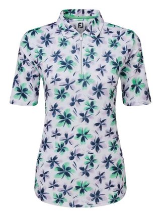 FootJoy EU 1/2 Sleeve Floral Print Lisle dampolo, lavender/mint/navy