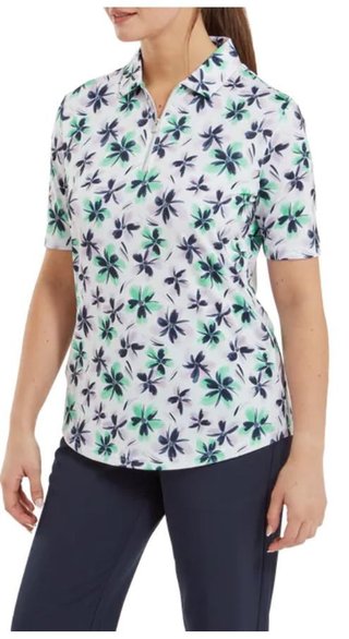 FootJoy EU 1/2 Sleeve Floral Print Lisle dampolo, lavender/mint/navy