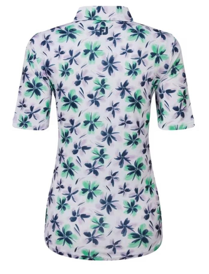 FootJoy EU 1/2 Sleeve Floral Print Lisle dampolo, lavender/mint/navy