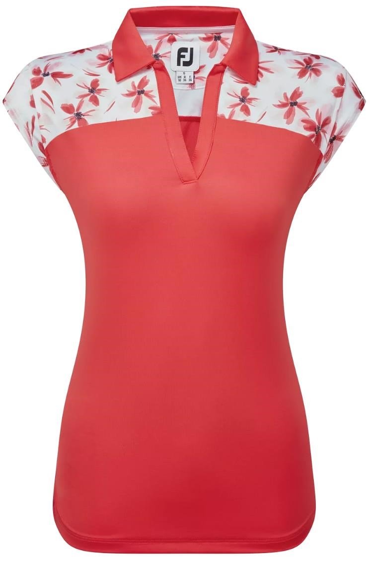 FootJoy Blocked Floral Print Lisle dam polo, röd