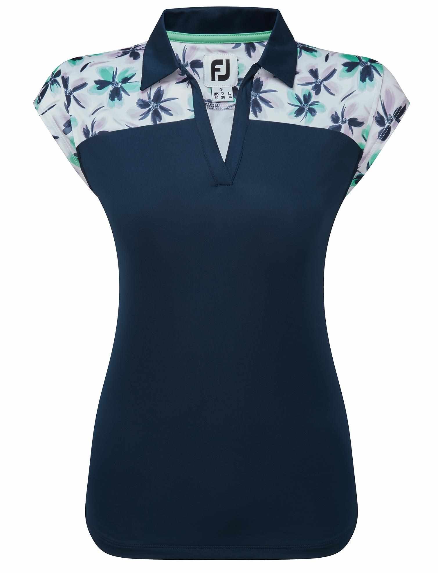 FootJoy Blocked Floral Print Lisle dam polo, navy