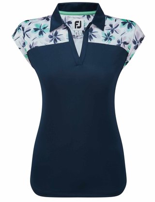 FootJoy Blocked Floral Print Lisle dam polo, navy