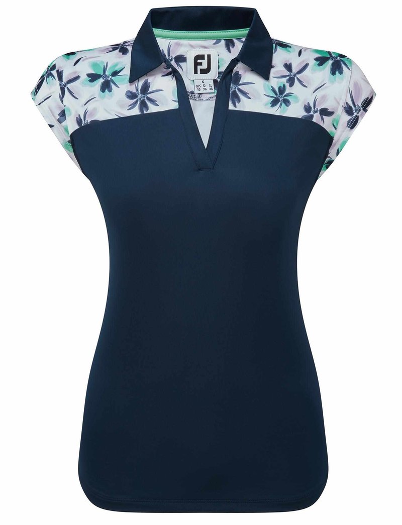 FootJoy Blocked Floral Print Lisle dam polo, navy