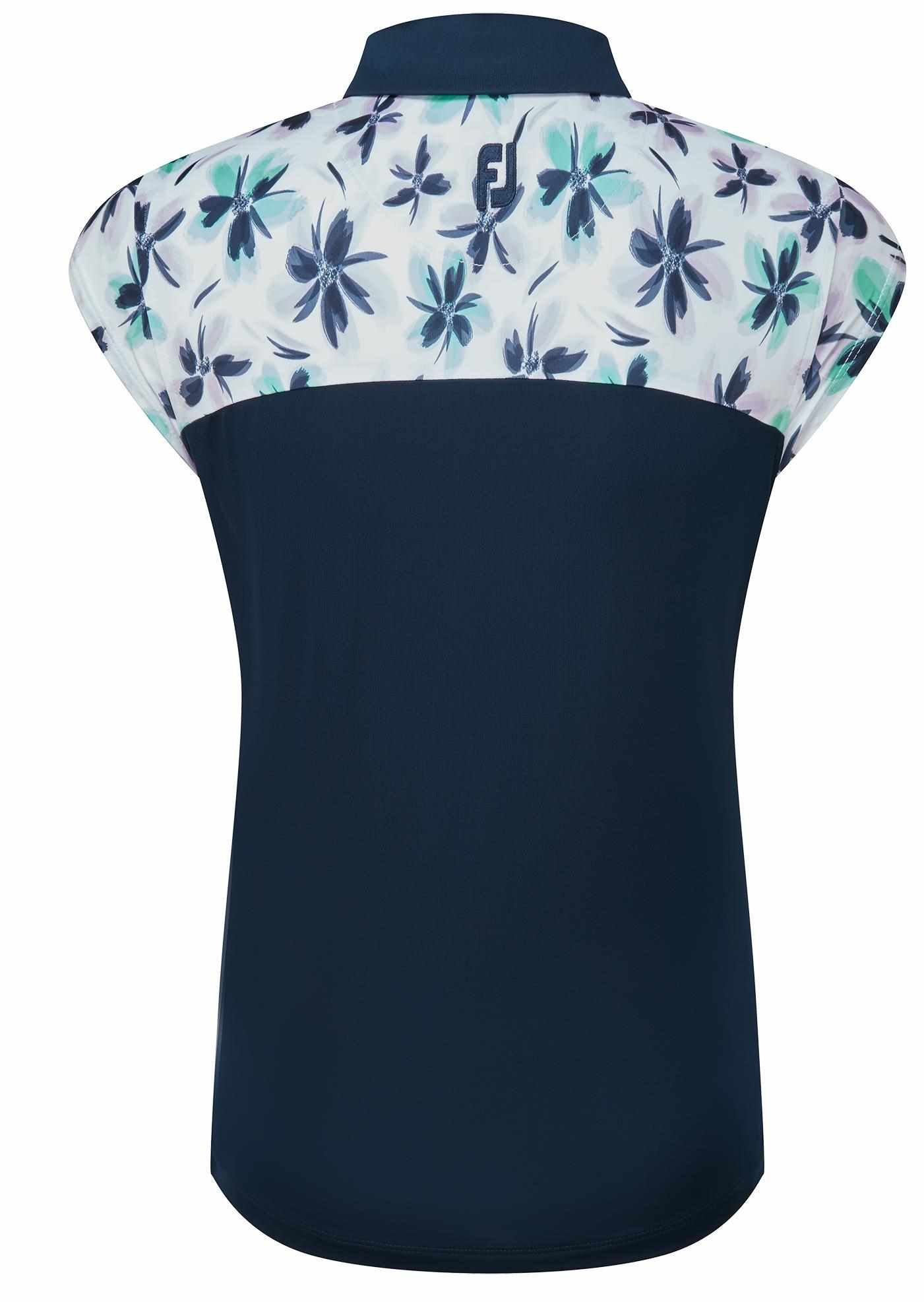 FootJoy Blocked Floral Print Lisle dam polo, navy