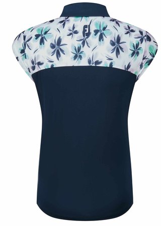FootJoy Blocked Floral Print Lisle dam polo, navy