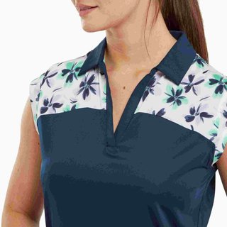 FootJoy Blocked Floral Print Lisle dam polo, navy