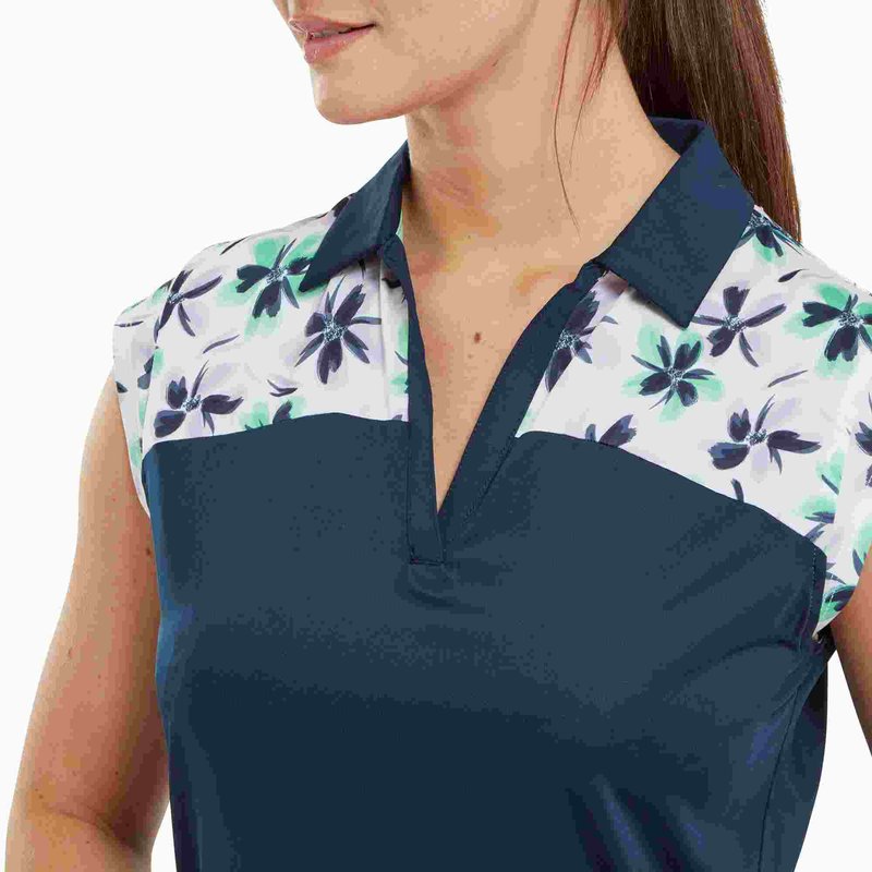 FootJoy Blocked Floral Print Lisle dam polo, navy