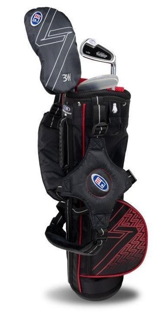 U.S. Kids Golf UL7-39 (99cm) W30 3-Club junior golfset + bärbag, svart/röd