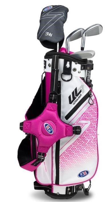 U.S. Kids Golf UL7-42 (107cm) W25 4-Club junior golfset + stand bag, vit/rosa