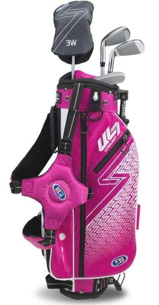 U.S. Kids Golf UL7-45 (114cm) W25 4-Club junior golfset + stand bag, rosa/vit