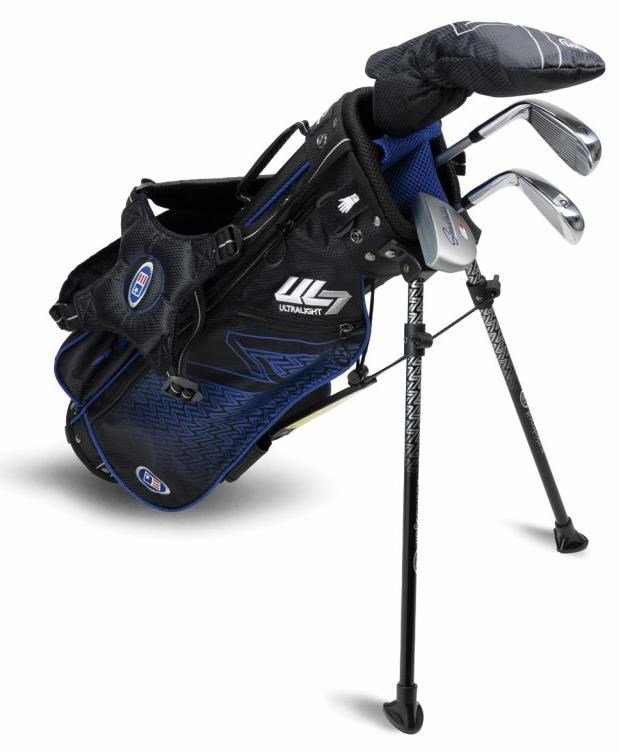 U.S. Kids Golf UL7-45 (114cm) W25 4-Club junior golfset + stand bag, svart/blå