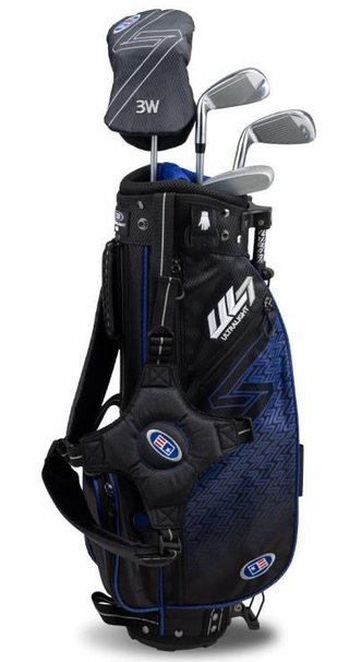 U.S. Kids Golf UL7-45 (114cm) W25 4-Club junior golfset + stand bag, svart/blå