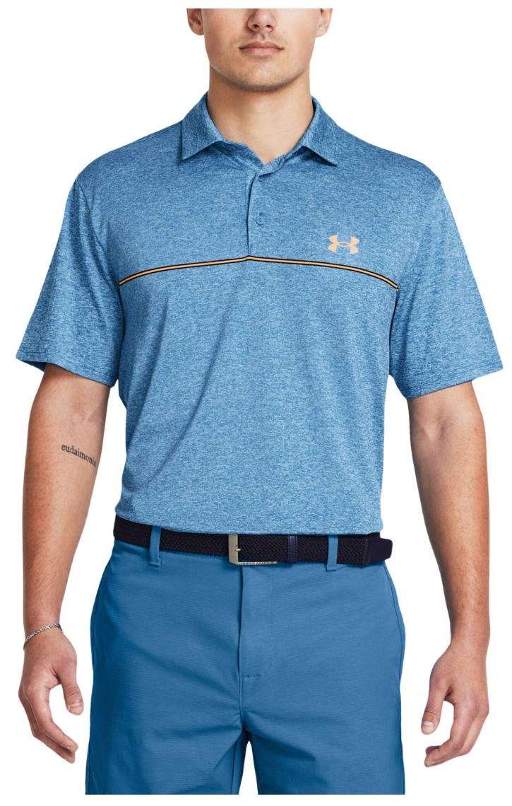 Under Armour Playoff 3.0 Stripe herr polo, photon blue/nova orange/midnight navy