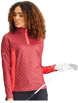 PING Lolette Printed långärmad dampolotröja, tibetan red multi/cayenne