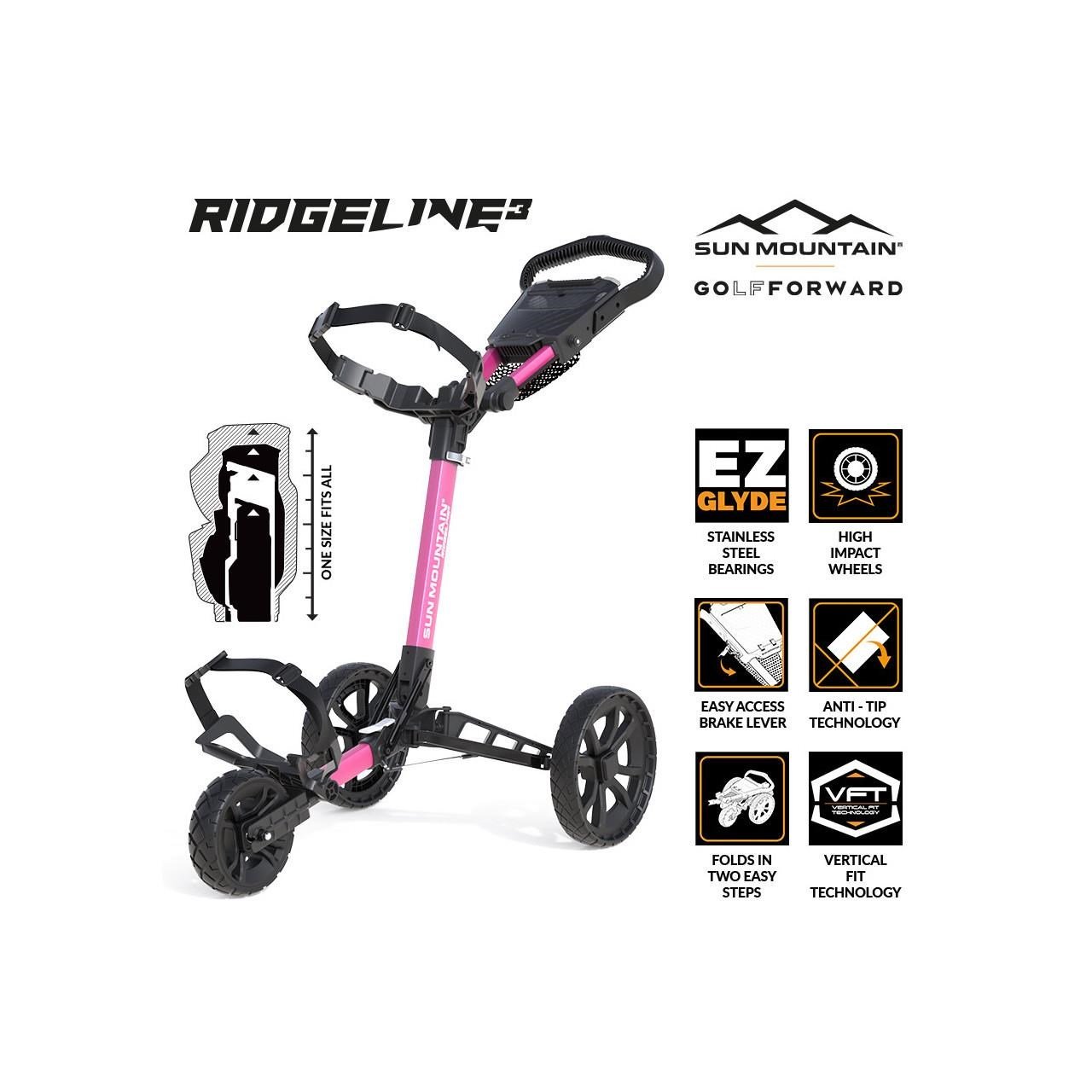 Sun Mountain Ridgeline 3 manuell golfvagn, rosa