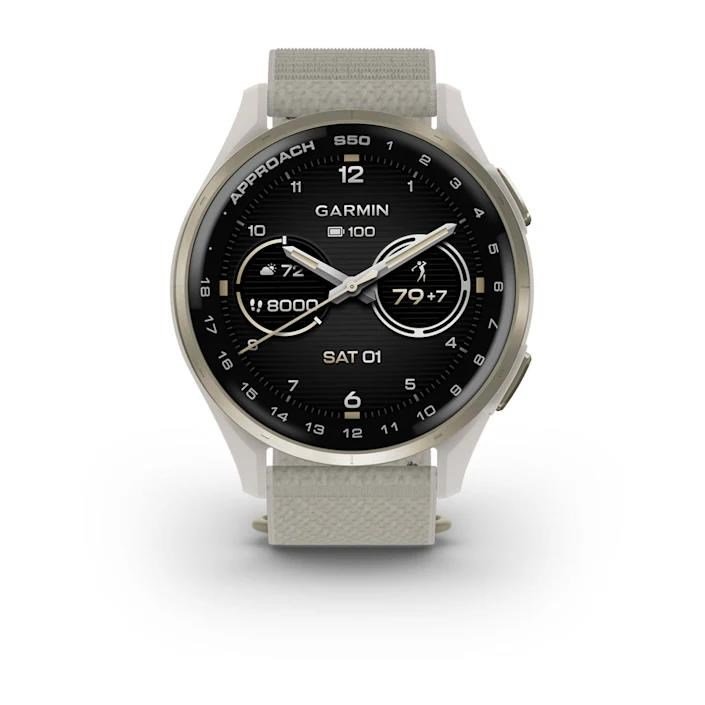 Garmin Approach S50 GPS-klocka, ivory nylon/cream gold aluminium