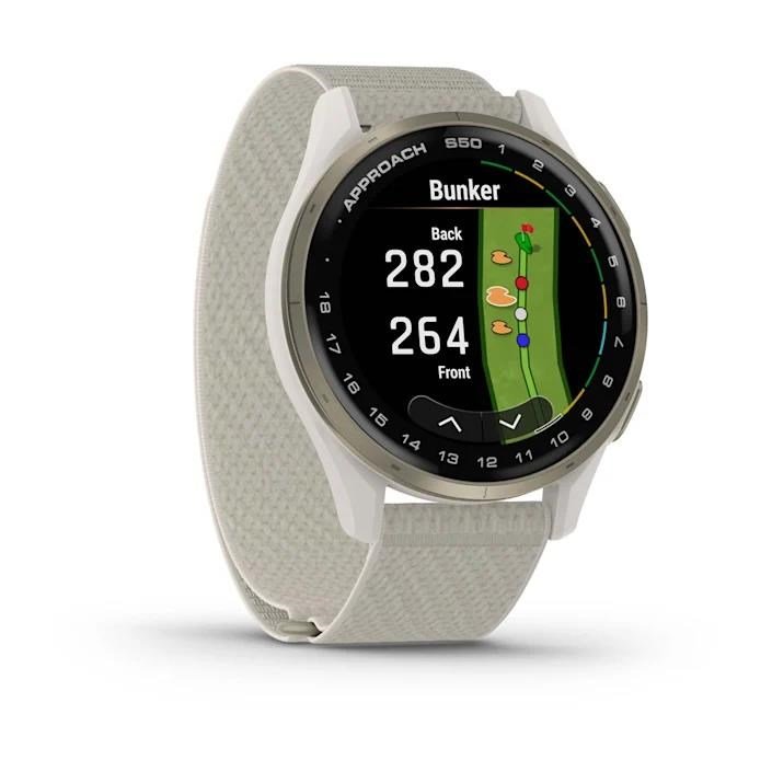Garmin Approach S50 GPS-klocka, ivory nylon/cream gold aluminium