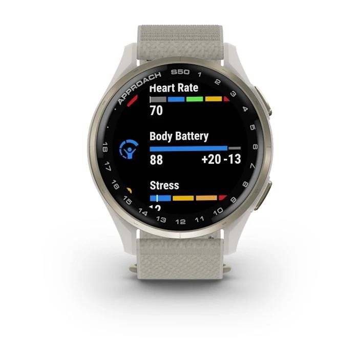 Garmin Approach S50 GPS-klocka, ivory nylon/cream gold aluminium