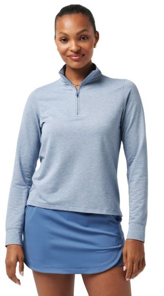 Travis Mathew Featherweightt Active Zip Long Sleeve dampolotröja, heather copen blue
