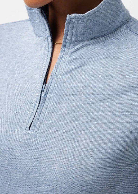 Travis Mathew Featherweightt Active Zip Long Sleeve dampolotröja, heather copen blue