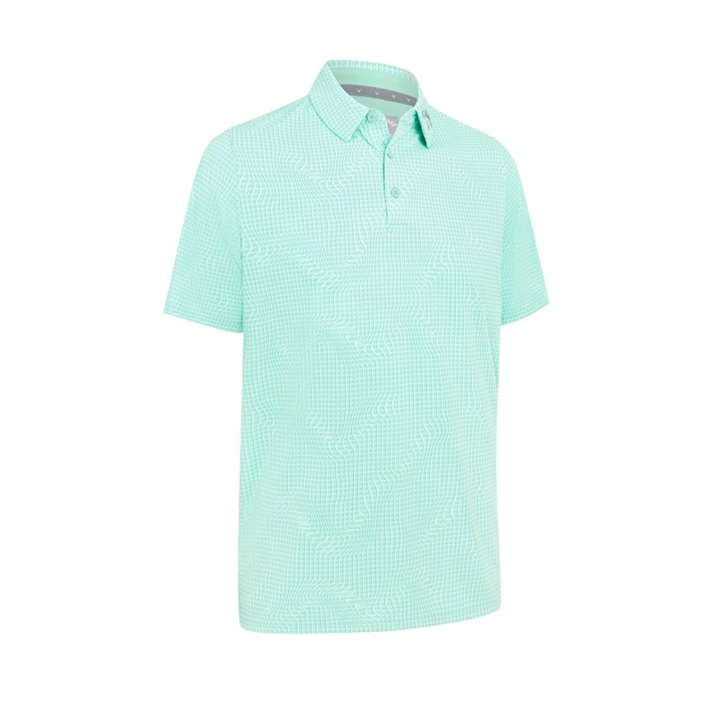 Callaway Warped Gingham Print herr polo, neptune green