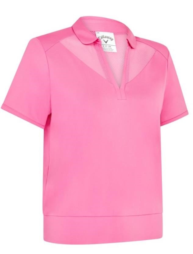 Callaway Waist Length Mesh Detail Short Sleeve dampolo, cheeky pink