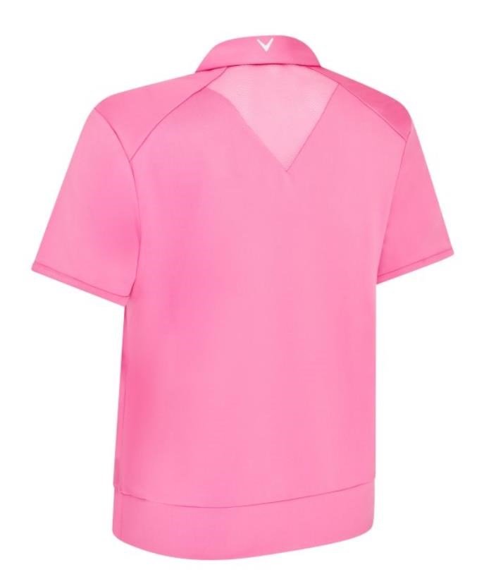 Callaway Waist Length Mesh Detail Short Sleeve dampolo, cheeky pink