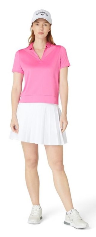 Callaway Waist Length Mesh Detail Short Sleeve dampolo, cheeky pink