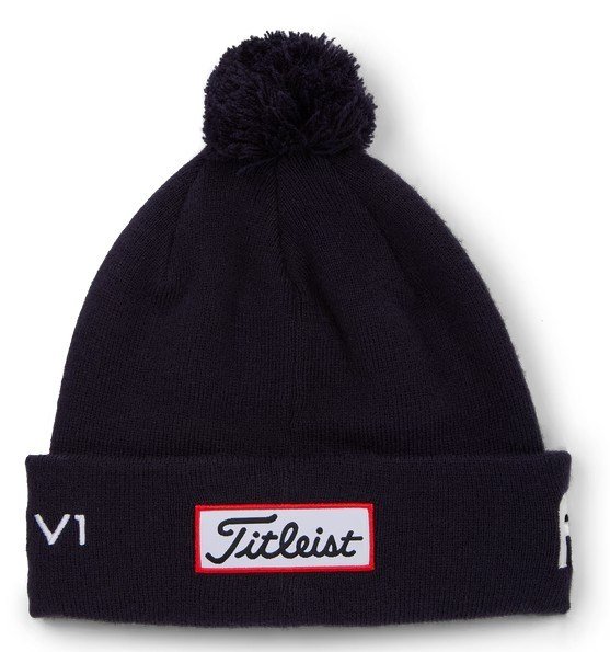 Titleist Tour Pom Pom unisex vintermössa, navy/white