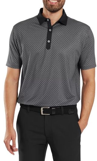 FootJoy Checker Print Lisle herr polo, svart/vit