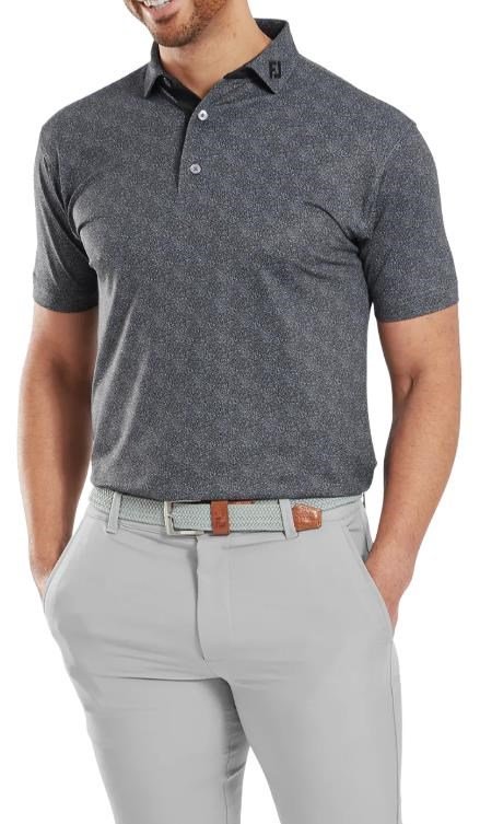 FootJoy Speckle Print Pique herr polo, svart/flint