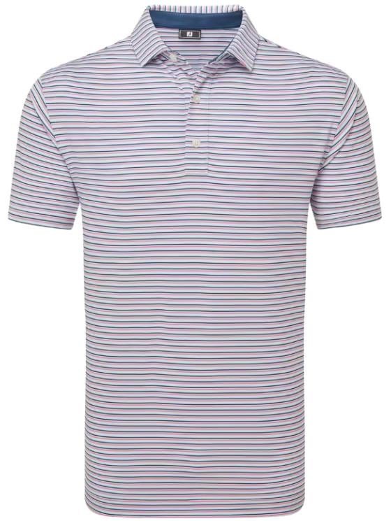 FootJoy Balance Stripe Lisle herr polo, skyway/white/dark denim/pink lemonade