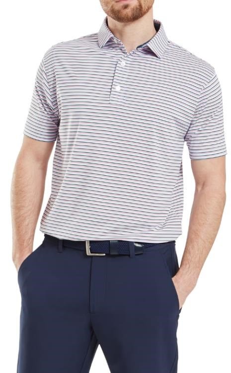 FootJoy Balance Stripe Lisle herr polo, skyway/white/dark denim/pink lemonade
