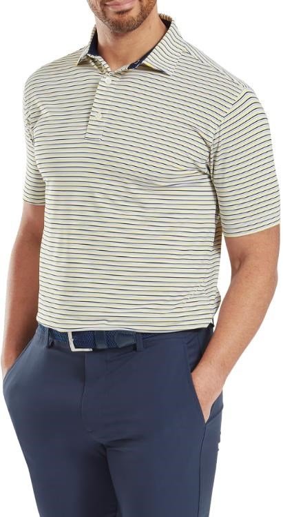 FootJoy Balance Stripe Lisle herr polo, white/navy/grey/taxi