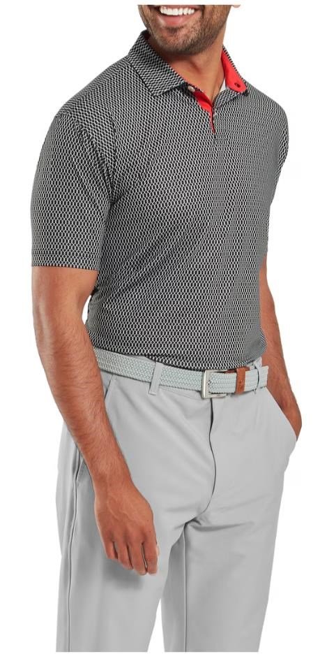 FootJoy Irongate Print Lisle herr polo, svart/vit