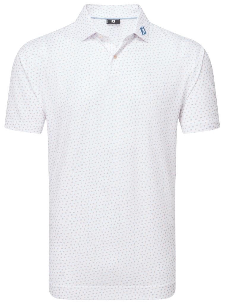 FootJoy Bounce Print Pique herr polo, white/orange/blue jay