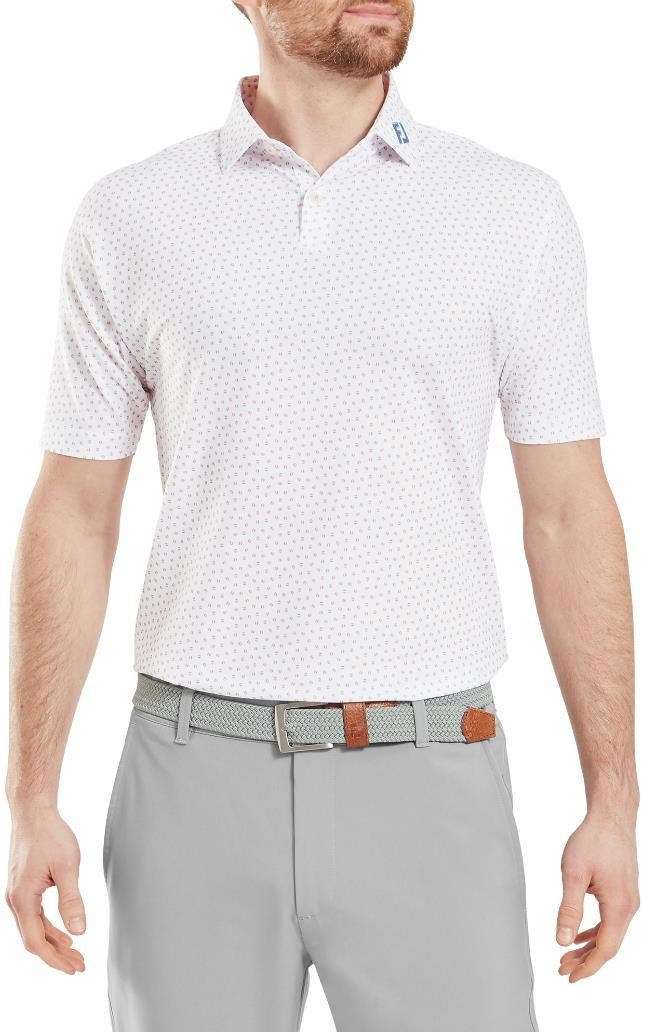 FootJoy Bounce Print Pique herr polo, white/orange/blue jay