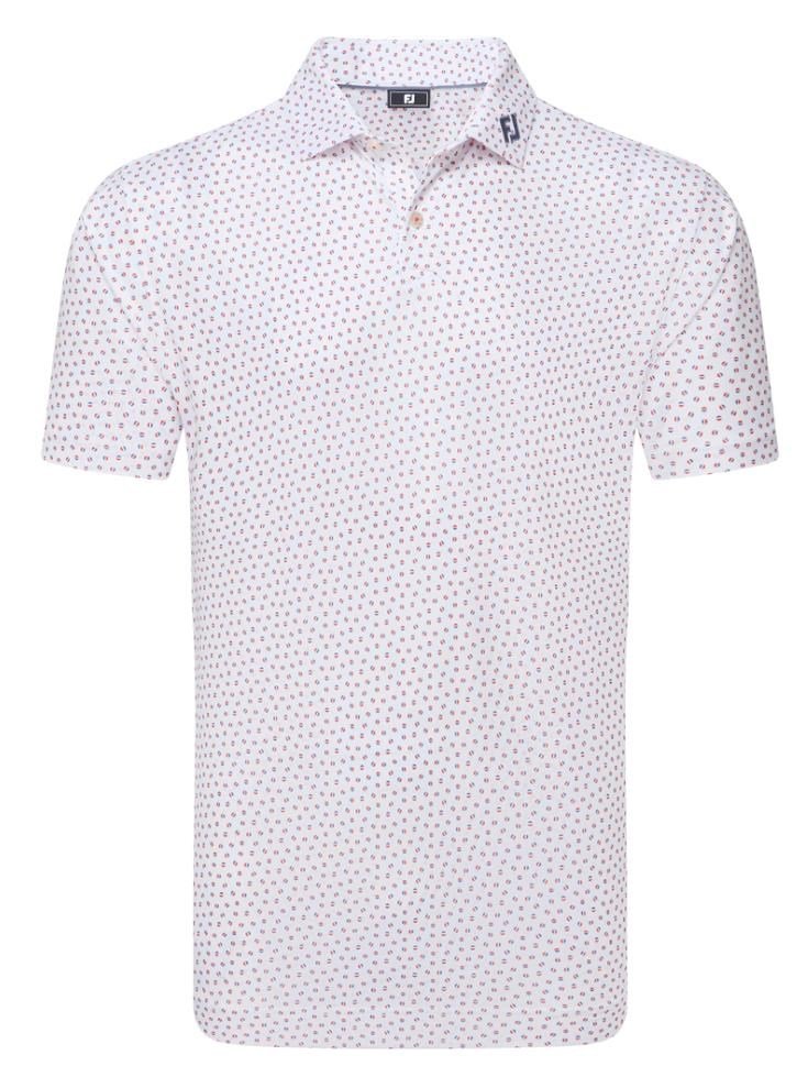 FootJoy Bounce Print Pique herr polo, white/hibiscus