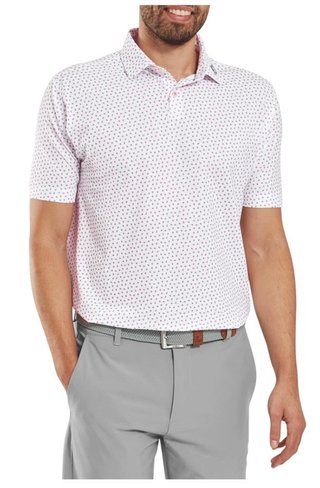 FootJoy Bounce Print Pique herr polo, white/hibiscus